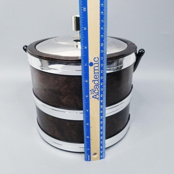 Vintage Ice Bucket Brown Faux Leather Chrome MCM - Picture 11 of 12